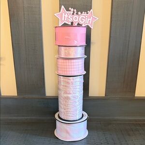 Pink and White 'It's a Girl' Ribbon Set